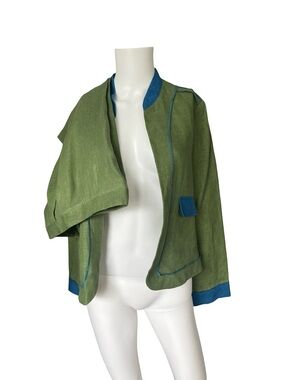 Vintage Harve Benard Linen Two Piece Suit Green Colorful Womens Size 8